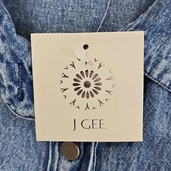 J Gee Chambray Denim Shirt Dress Women's Medium Blue Western Boho Y2K NWT Snaps - Picture 7 of 13
